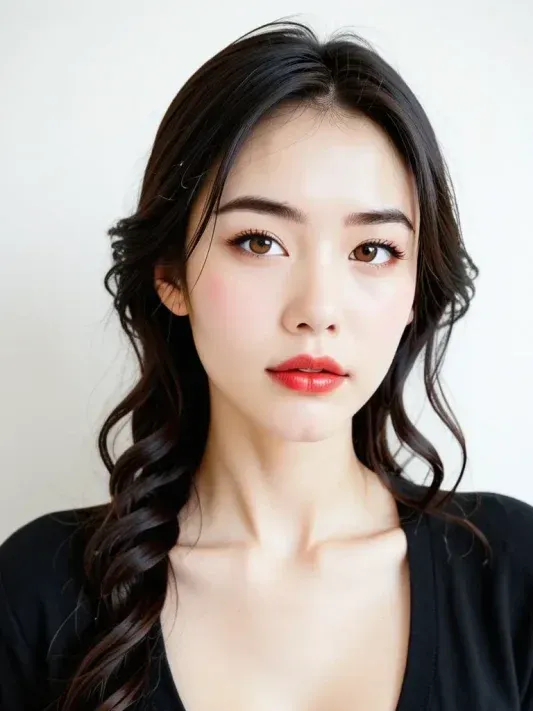 Lovescape AI(ラブスケープ)で話せるキャラクター、黒のVネック姿のLuna(34歳)